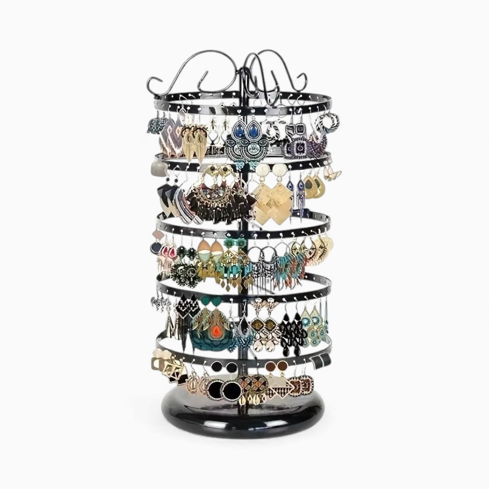 Support Rotatif Noir Boucles d’Oreilles 4 Niveaux En Métal - vue latérale