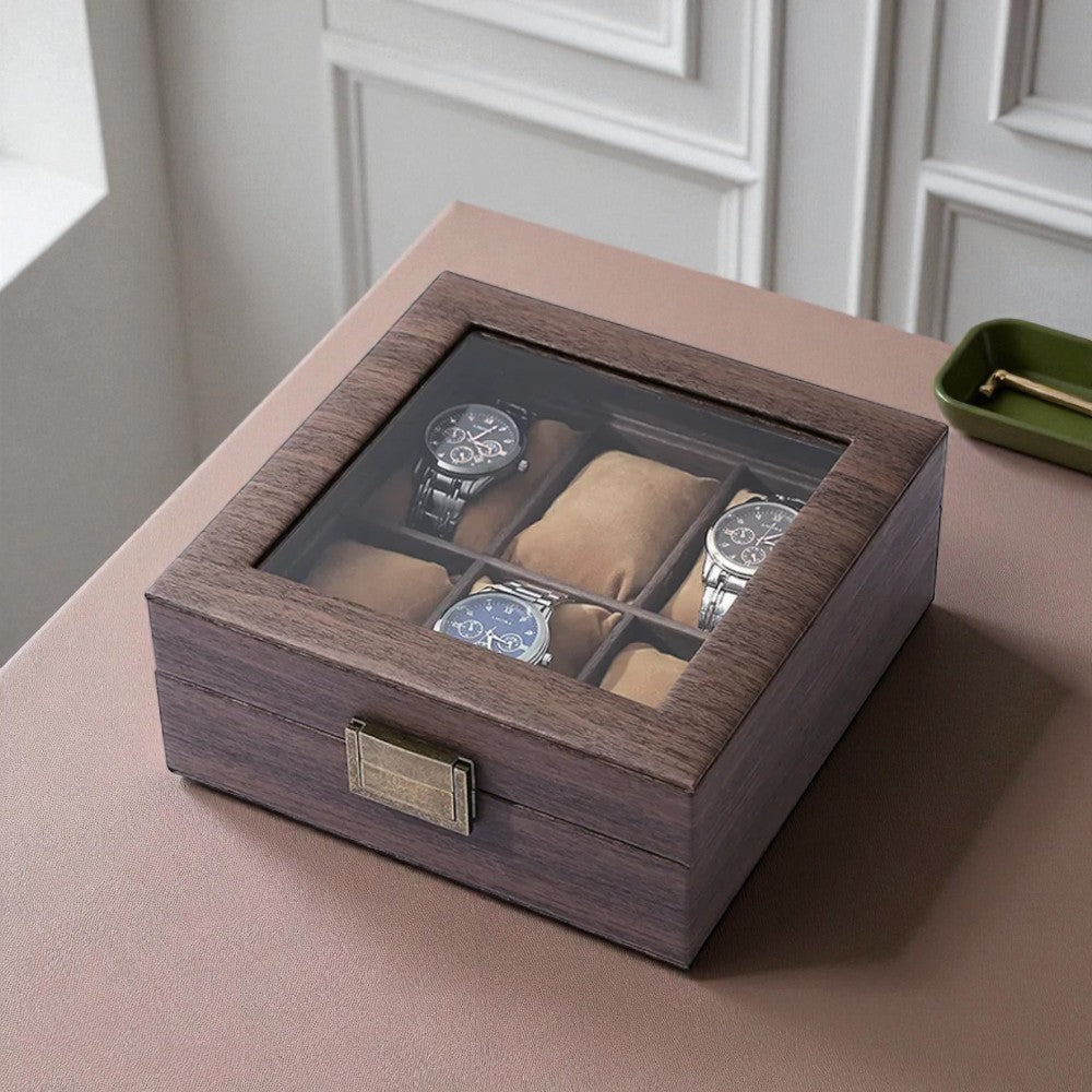 Boîte à Montres En Bois Foncé Avec Coussins En Velours - coussin de maintien en velours