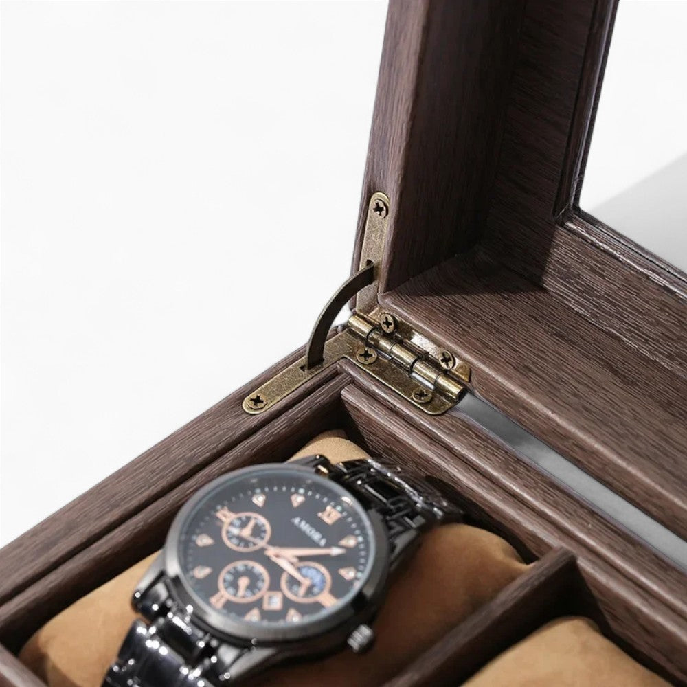 Boîte à Montres En Bois Foncé Avec Coussins En Velours - intérieur