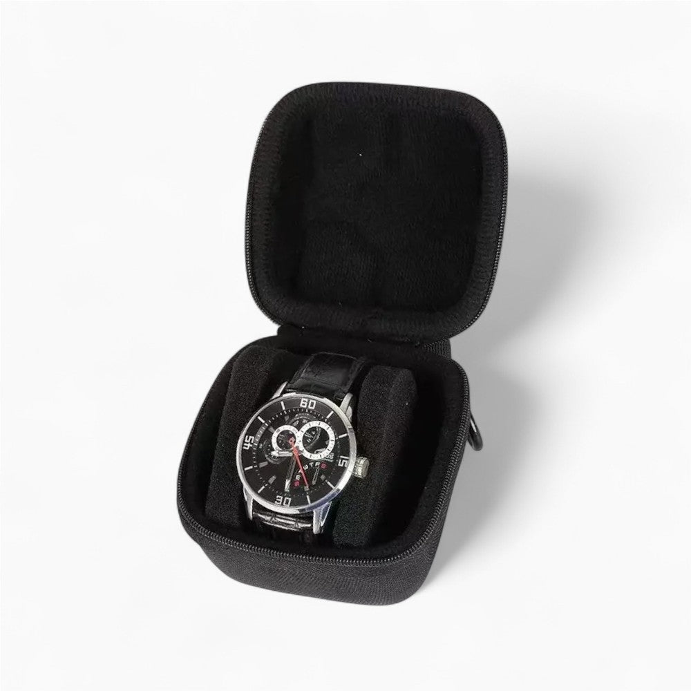 Étui à Montres De Voyage Noir 3 Montres - coussin de maintien en velours