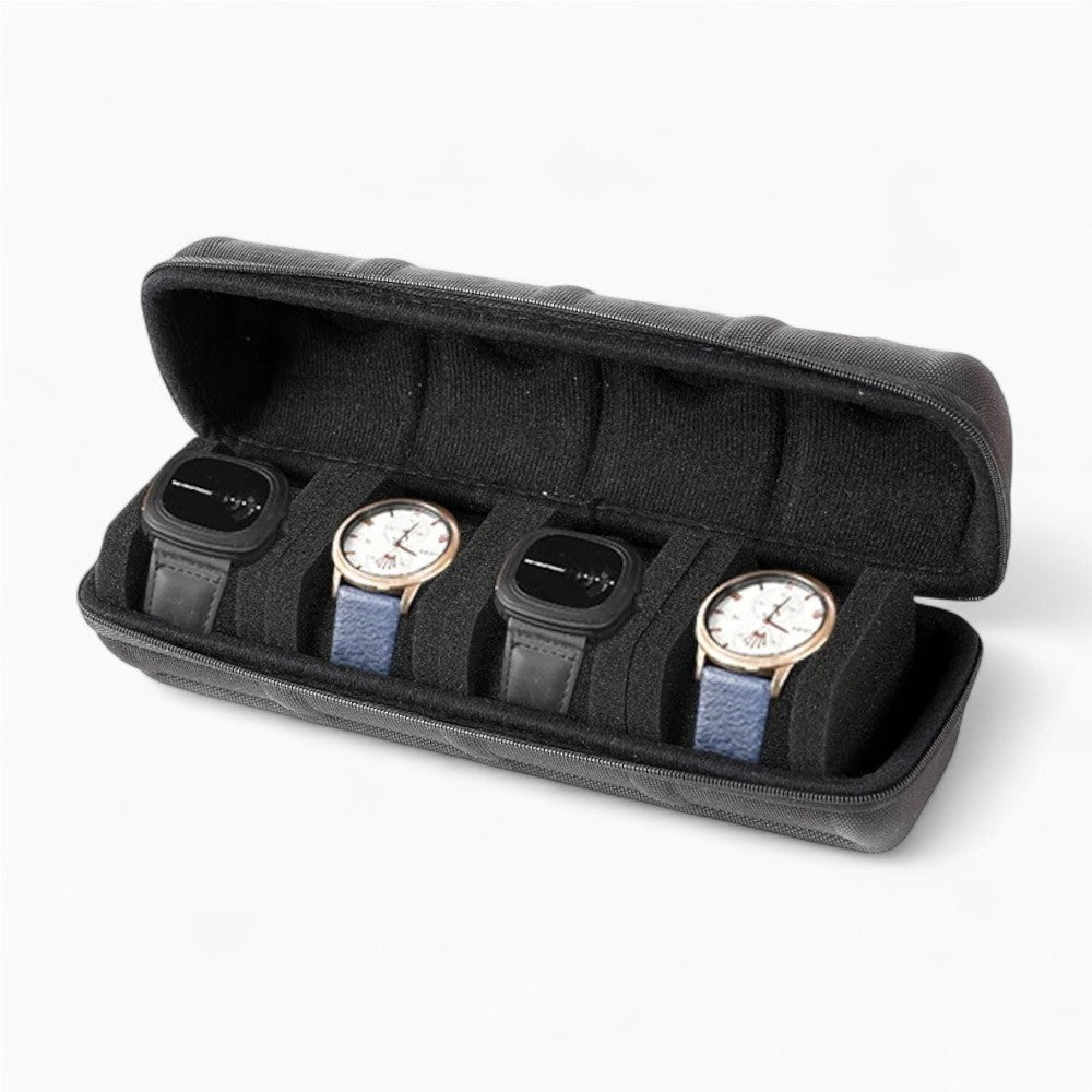 Étui à Montres De Voyage Noir 3 Montres - vue de face