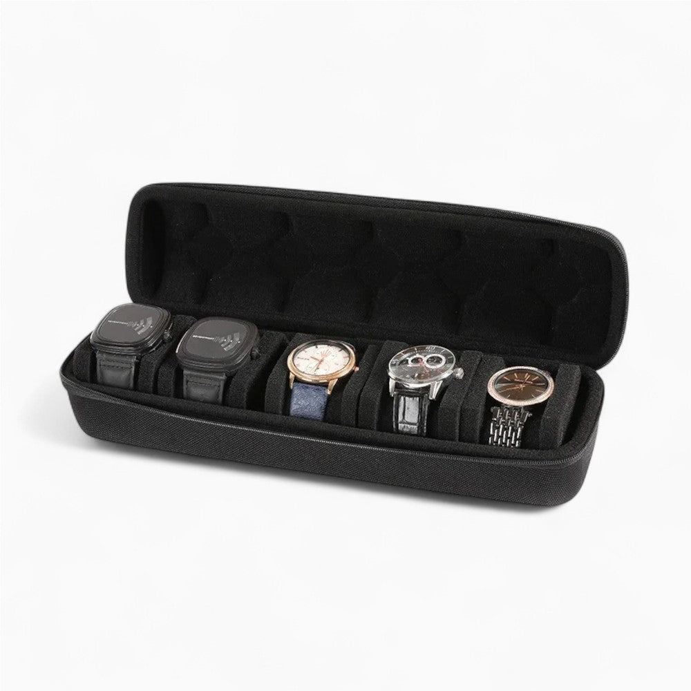 Étui à Montres De Voyage Noir 3 Montres - vue de dessus