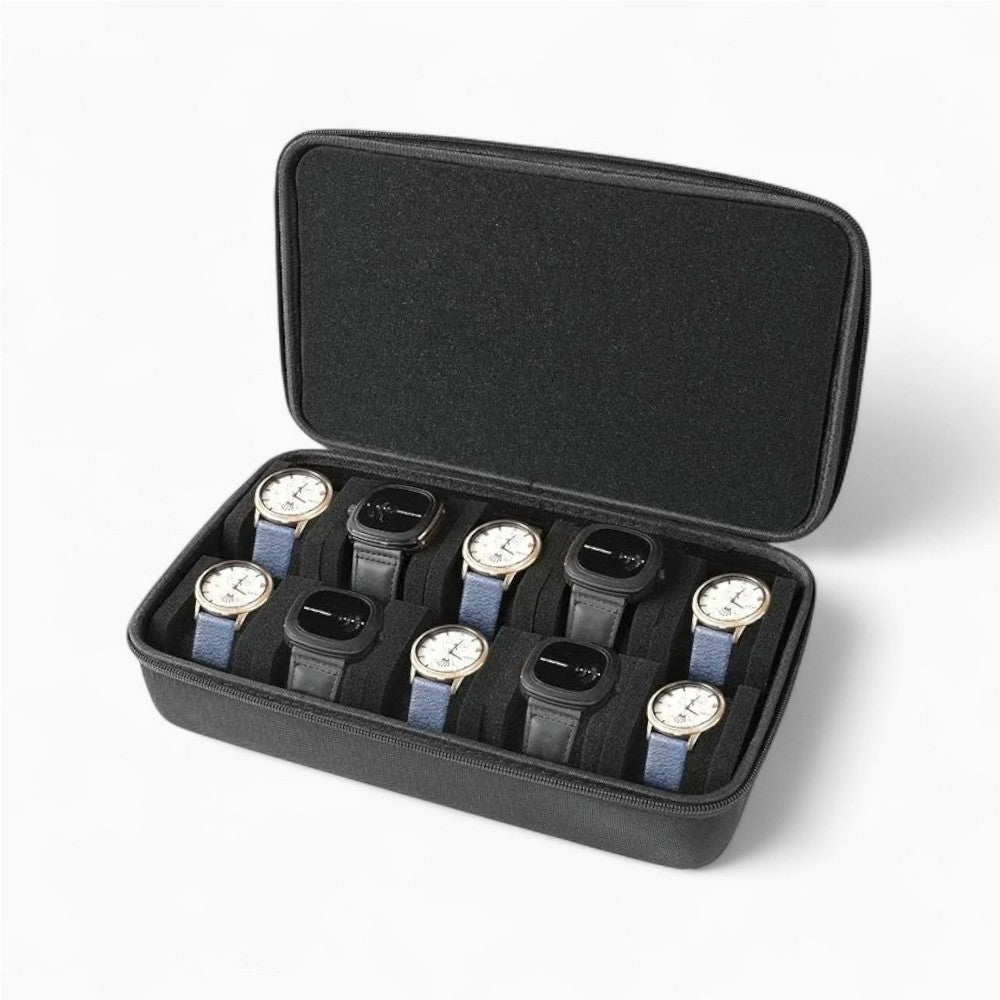 Étui à Montres De Voyage Noir 3 Montres - fermée