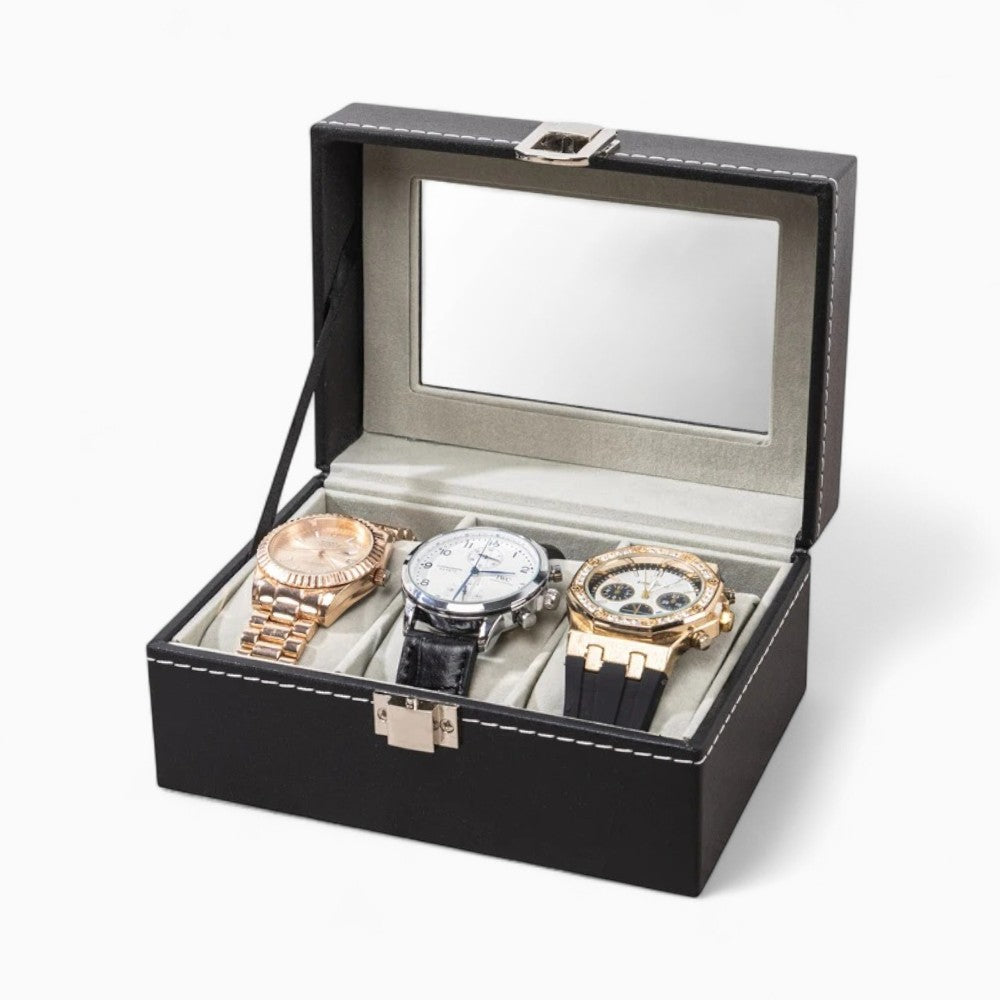 Boîte à Montres 3 Compartiments En Cuir - vue latérale