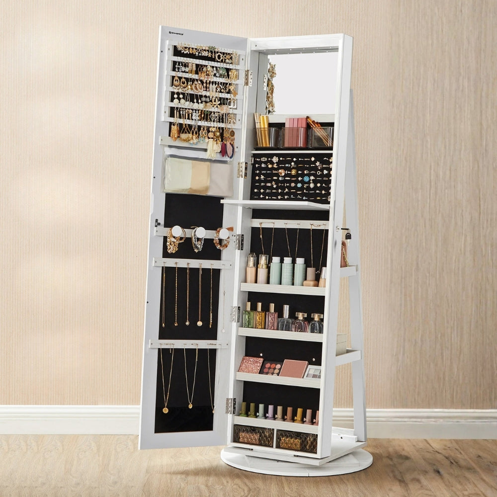 Armoire à Bijoux Blanche avec Miroir - miroir intégré