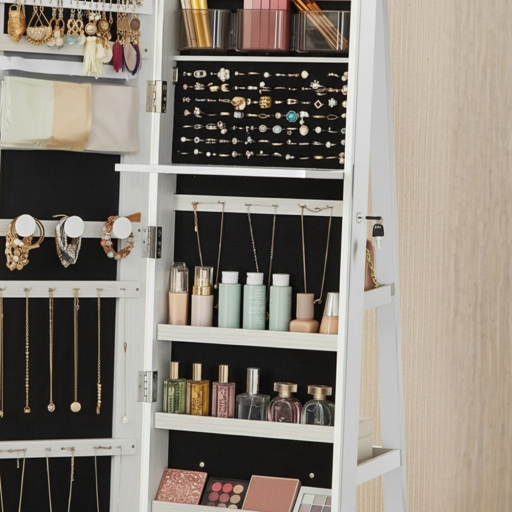 Armoire à Bijoux Blanche avec Miroir - vue latérale