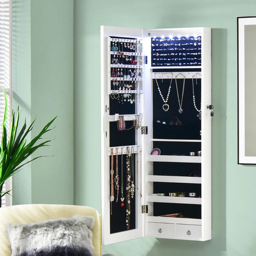 Armoire à Bijoux Murale Blanche avec Miroir - porte ouverte