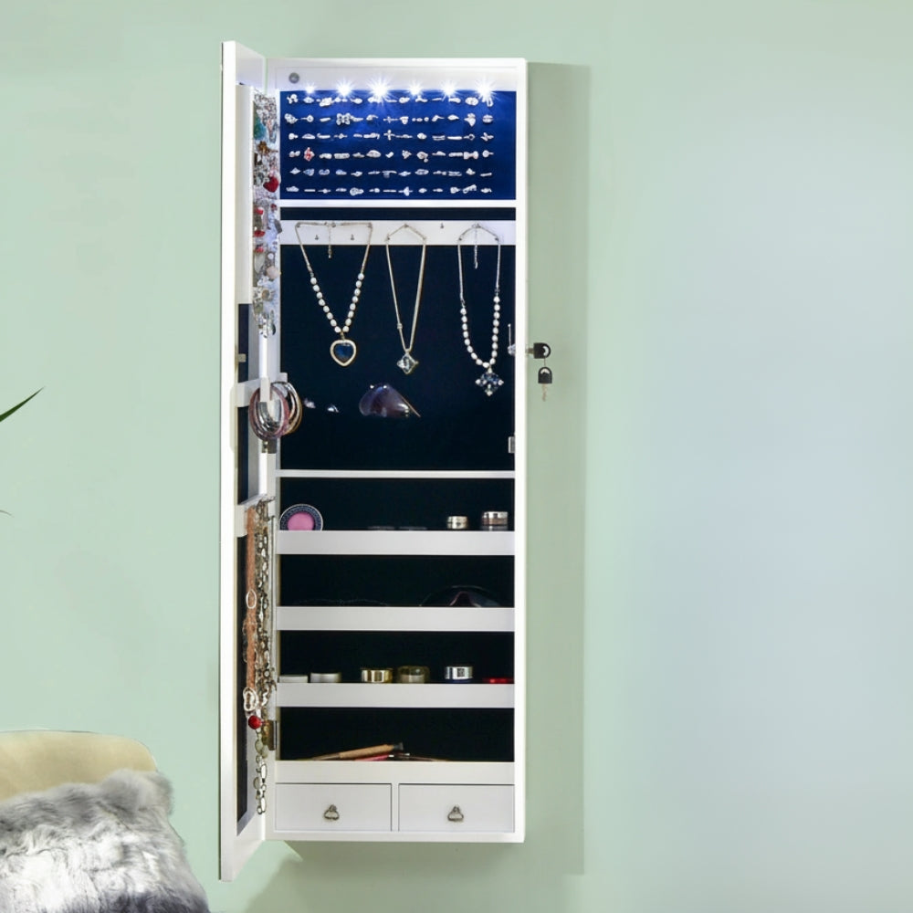 Armoire à Bijoux Murale Blanche avec Miroir - miroir intégré