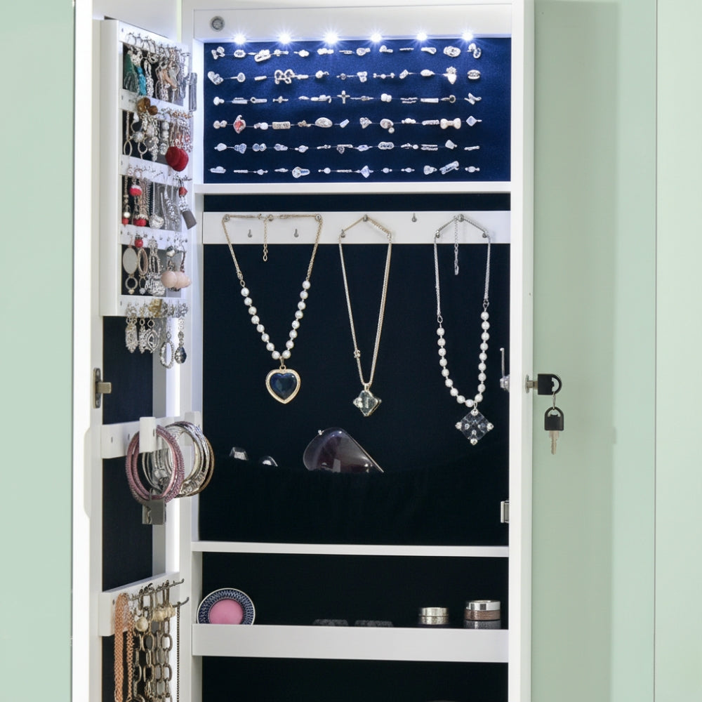 Armoire à Bijoux Murale Blanche avec Miroir - compartiments intérieurs