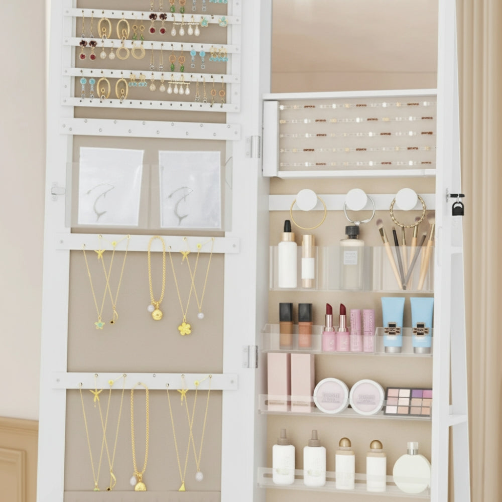 Armoire à Bijoux et Accessoires Sur Pied Avec Miroir Et Led - compartiments intérieurs
