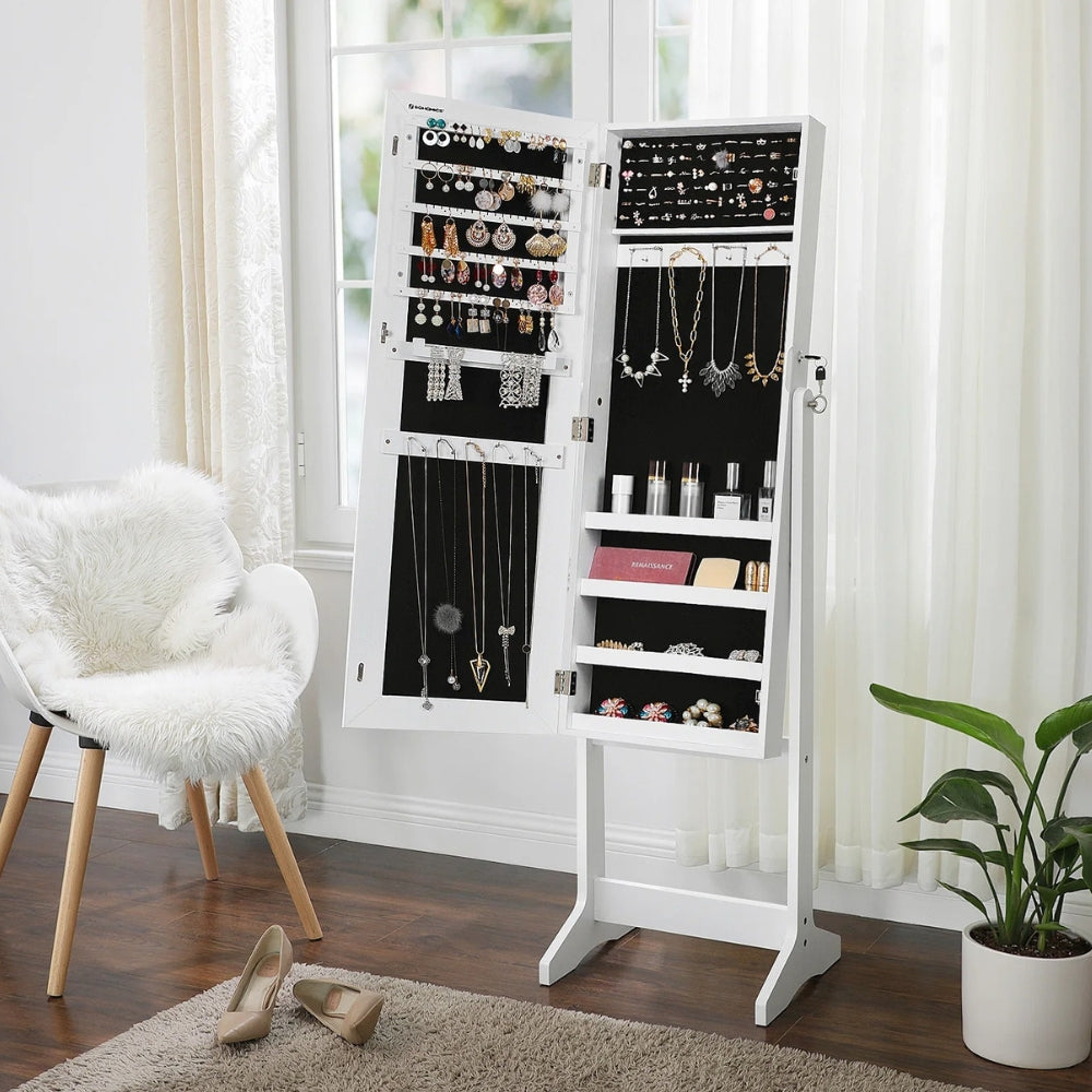 White Jewelry Armoire with Mirror and Storage
