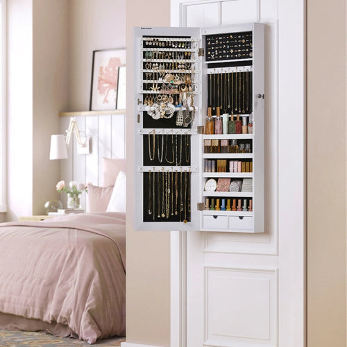 Armoire à Bijoux Blanche avec Miroir Et LED Intégrées - porte ouverte