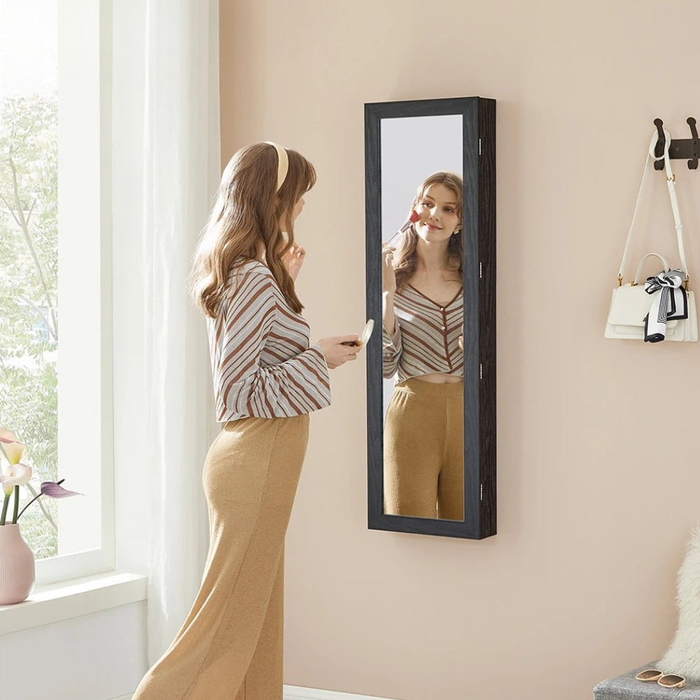 Armoire à Bijoux Murale Noire Avec Miroir - porte ouverte