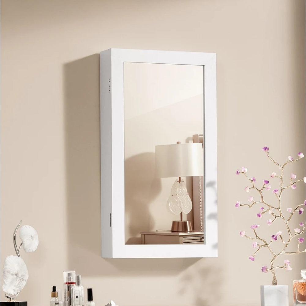 Petite Armoire à Bijoux Blanche Avec Miroir - porte ouverte