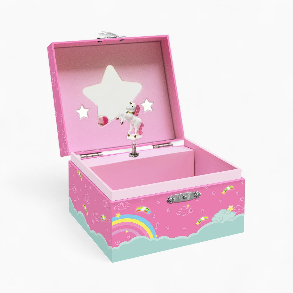 Boîte à Bijoux Rose Musicale Licorne - intérieur et compartiments