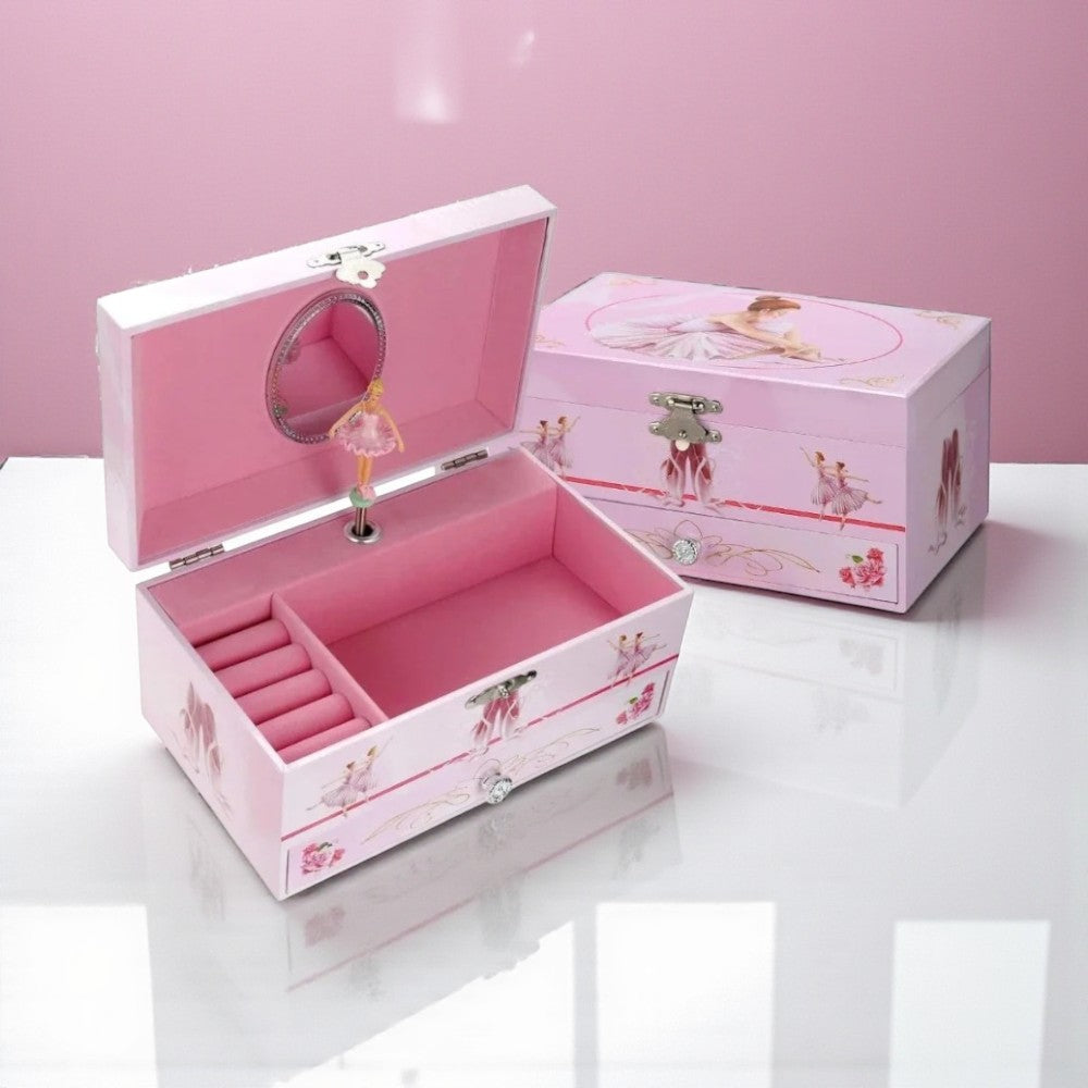 Boîte à Bijoux Rose Musique Danseuse Avec Tiroir - intérieur et compartiments
