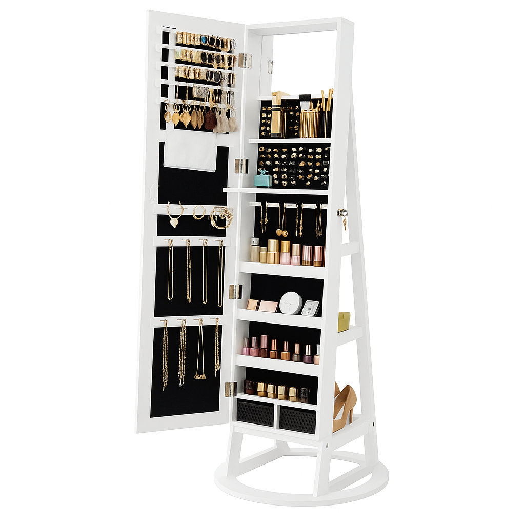Armoire à Bijoux Blanche avec Miroir - vue principale fermée