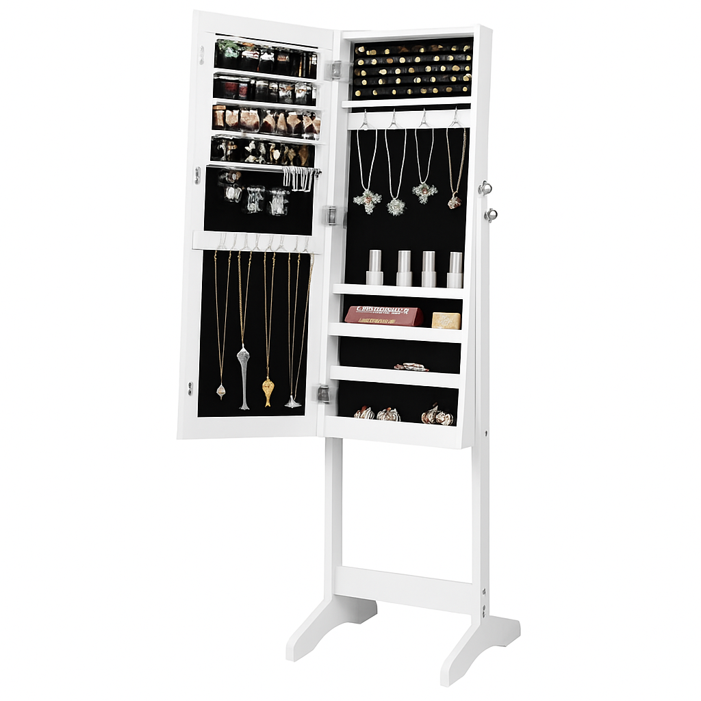 Armoire à Bijoux Blanche Avec Miroir Et Rangements - vue principale fermée