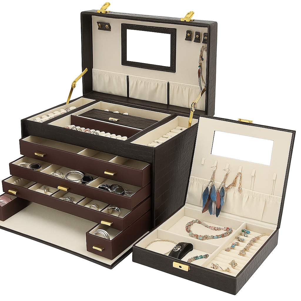 Boîte à Bijoux En Cuir Véritable et Multi-Tiroirs - vue principale