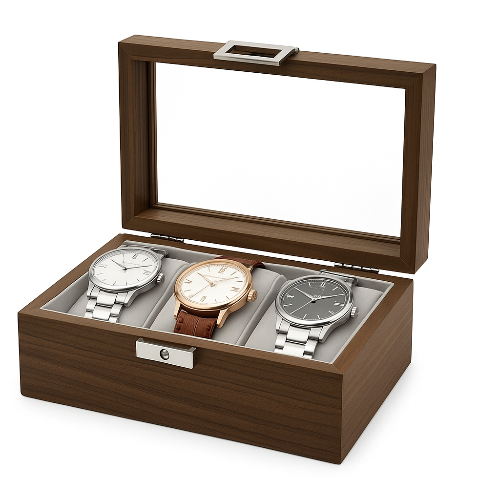 Boîte à Montres 3 Compartiments en Bois Foncé - vue principale