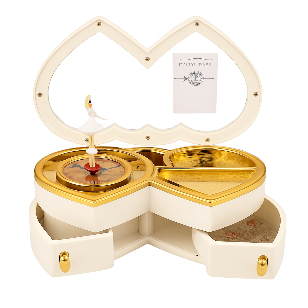 Boîte à Bijoux Coeur Musical En Bois Blanc - vue principale