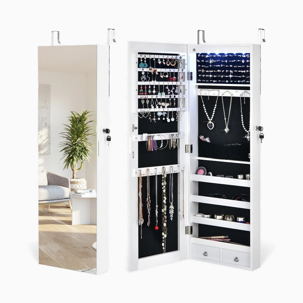 Armoire à Bijoux Murale Blanche avec Miroir - vue latérale